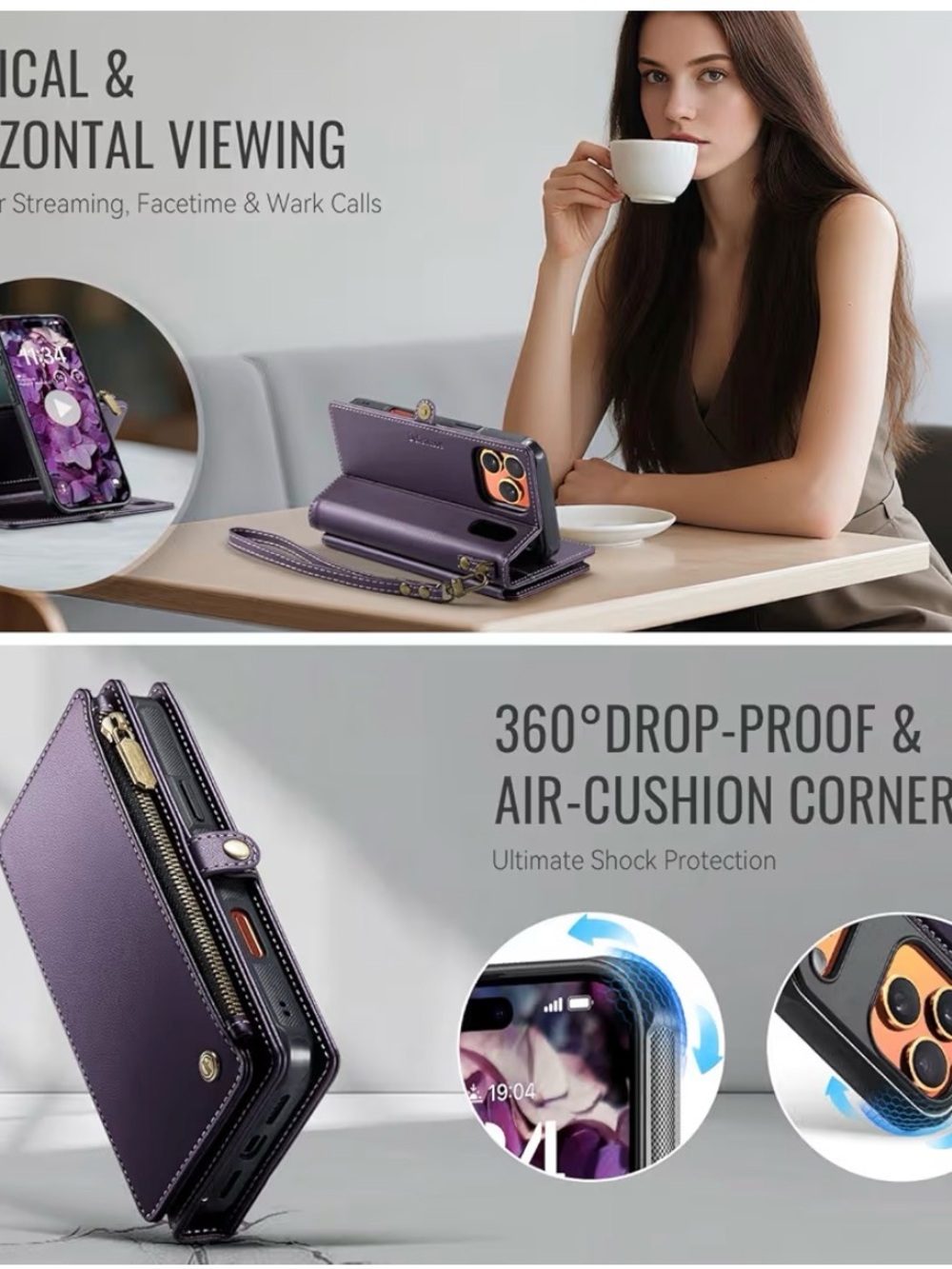 Defencase Purple Wallet Phone Case IP 17 no strap the magnetic can remove phone